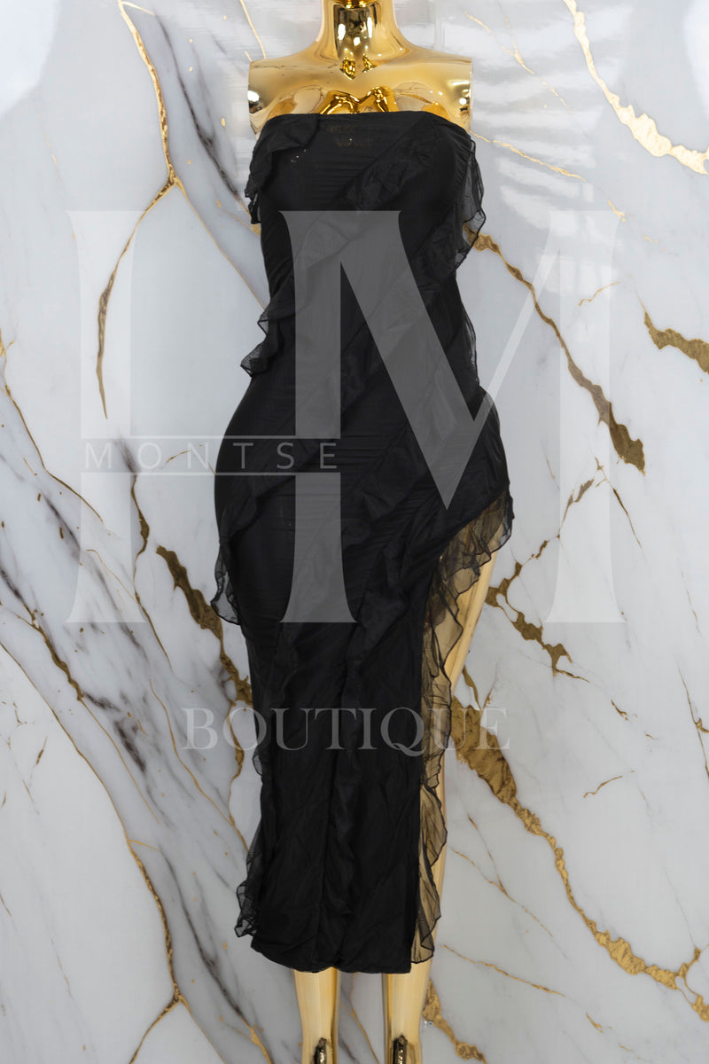 Vestido strapless de malla