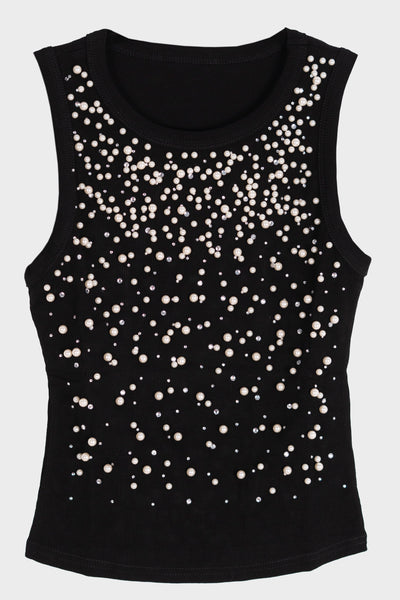 Blusa con detalle de piedras y perlas