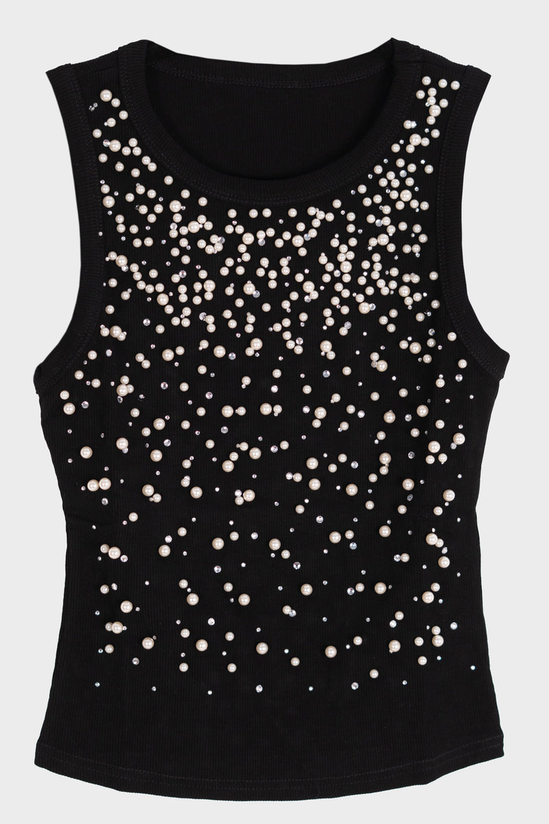 Blusa con detalle de piedras y perlas
