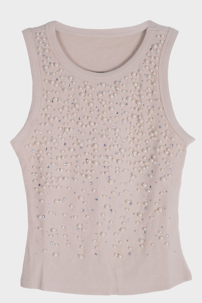 Blusa con detalle de piedras y perlas