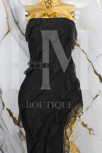 Vestido strapless de malla