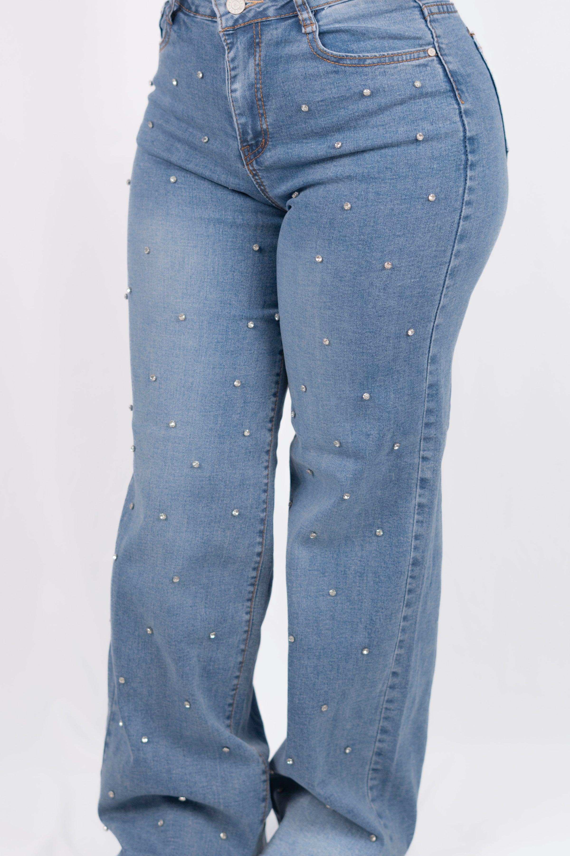 Pantalon de mezclilla hide leg con piedras