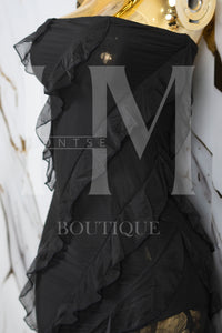 Vestido strapless de malla