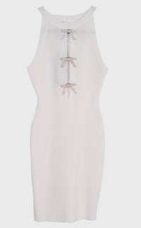 Vestido corto con moños de piedras