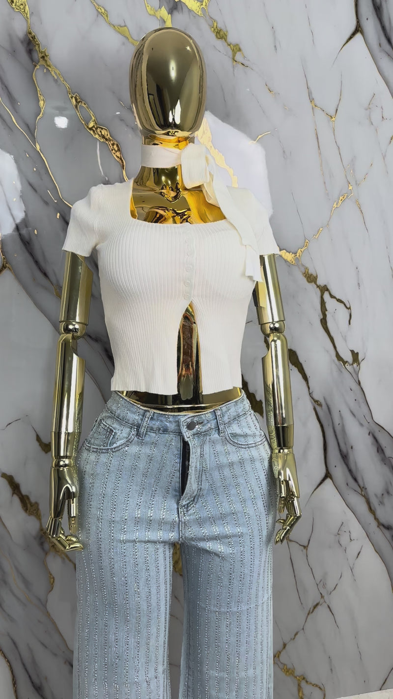 Pantalón de mezclilla rayado de piedras
