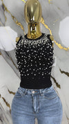 Pantalon de mezclilla con detalle en perlas